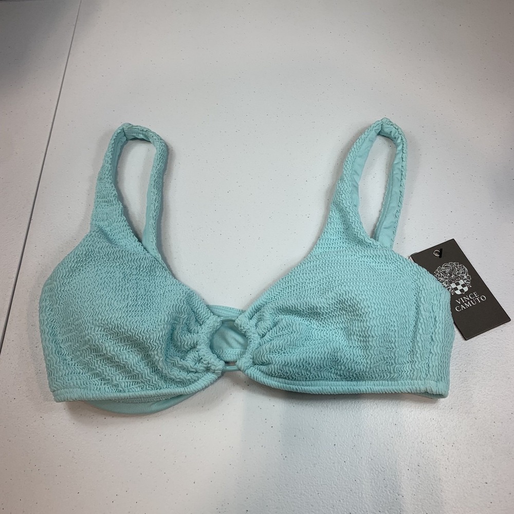 Vince Camuto Women's Bikini Swim Top XS Halter Blue Textured O Ring Oasis Blue